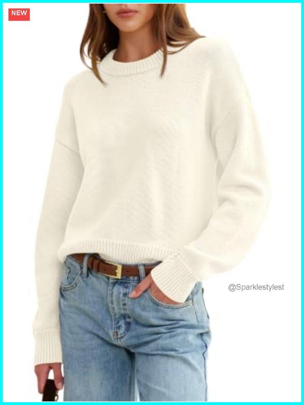Oversized Wool Blend Pullover Sweater Crewneck Ribbed Cuffs Cropped